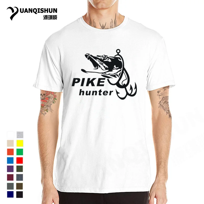 

Summer Hot Pike Hunter Fish Men T-shirt Fashion Funny Fishings Printed T shirt Men's Short Sleeve Tees Top Quality Cotton Tshirt