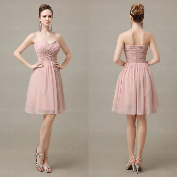 Dusty Pink Sweet Heart Short Chiffon Bridesmaid Dresses Junior