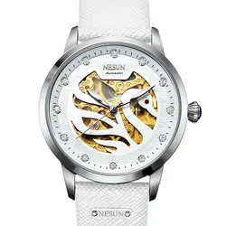Швейцария люксовый бренд Nesun женские часы Автоматическая самоветер натуральная кожа часы женские водостойкие лебедь форма часы N9301-3