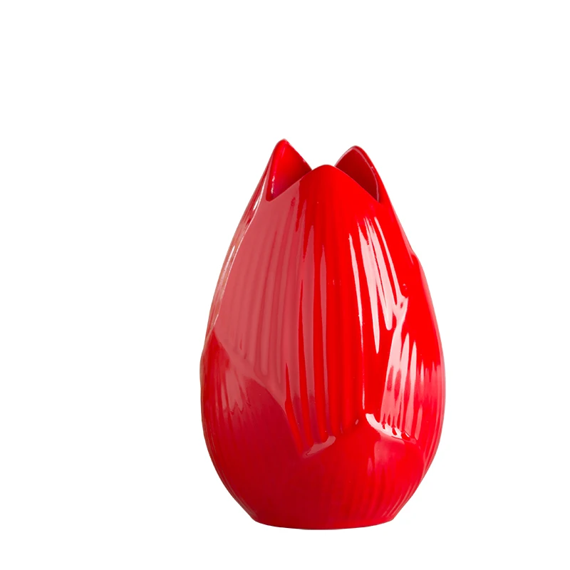 Красная керамика ваза Лотос красный цветок фарфоровая ваза современная мода Настольная Ваза домашний Свадебный декор забавные подарки Прямая поставка