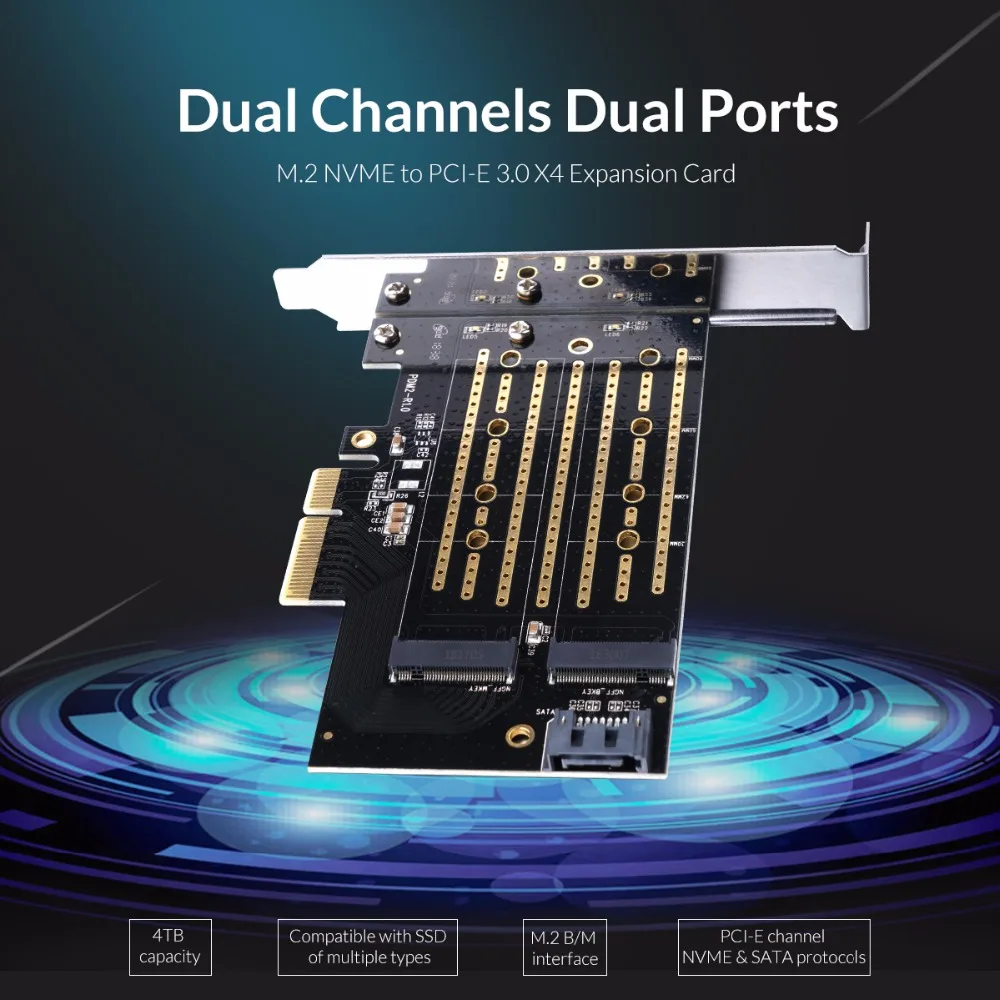 ORICO M.2 NVME к PCI-E 3,0X4 карты расширения двойной Каналы двойной Порты Поддержка PCI-E канала NVME и SATA протоколов 4 ТБ Max