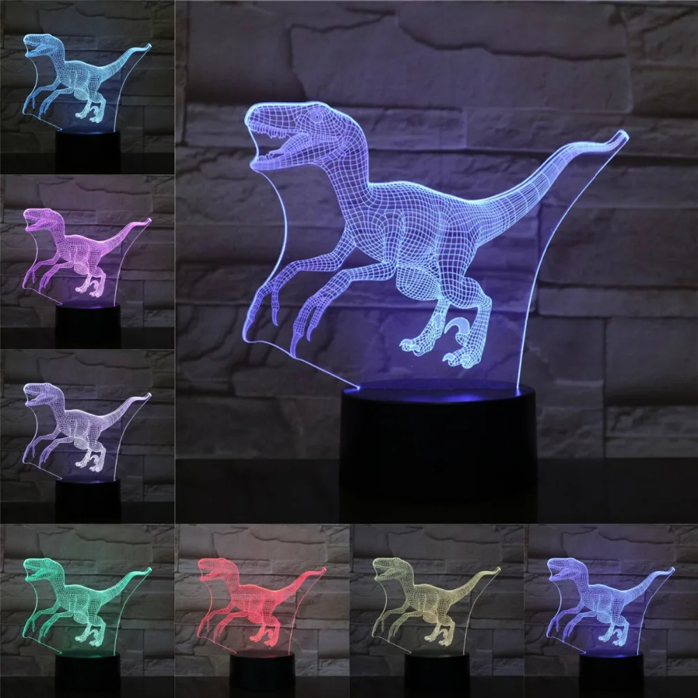 3D Dinosaur Lamp Raptor Pterosaur Table Beside Night Light Kid Boy Gift Creative Animal Atmosphere Lighting LED Touch RemoteBase