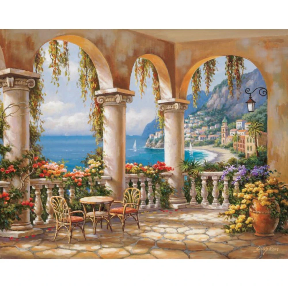 地中海風景手作り油絵メディアーチ現代イタリアガーデン壁の写真 Picture For Living Room Wall Picturesoil Painting Aliexpress