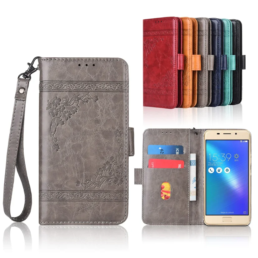 

Newest Wallet TPU case for ASUS ZenFone 3S Max ZC521TL Flip case with Strap,100% special PU leather embossing flower book case