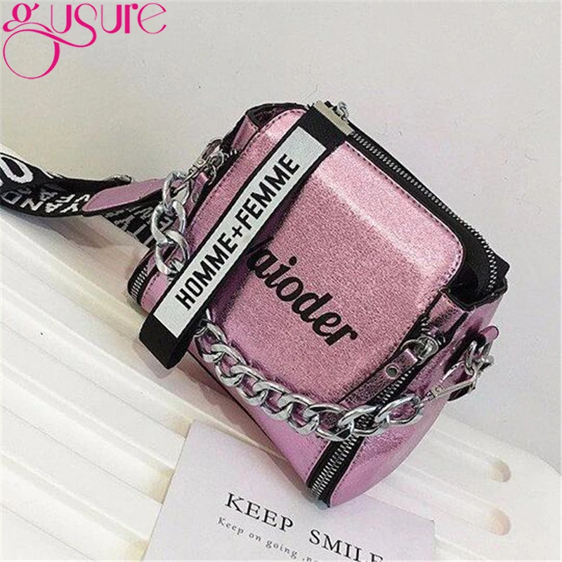 Wide Strap Letter Shoulder Bag Square Crossbody Bags for Women,Pink