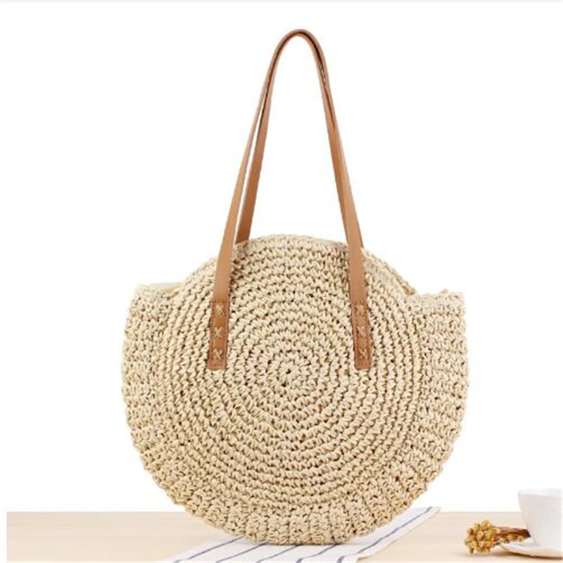 Beach Rattan Bag Hand Woven Straw Bag Bohemian Summer Handbag Travel Female Tote Wicker Bag bolsos de mimbres paja