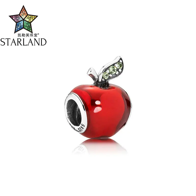 

Starland 100% 925 Sterling Silver Bead Charm Red Enamel Snow White's Apple Beads DIY Jewelry For Women Gift