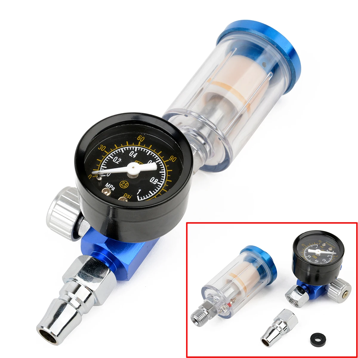 1pc 150mm In-Line Water Trap Filter with Air Pressure Regulator Gauge Spray Tool 1/4 thread 0-140PSI/10Bar