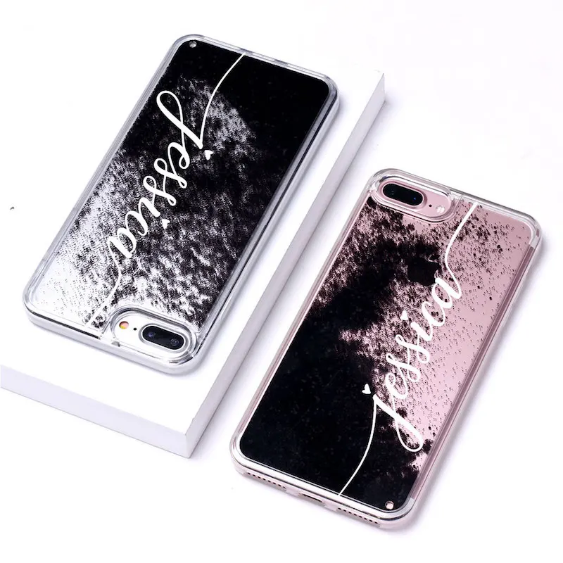 Сыпучий песок с блестками блестящее розовое золото имя мягкий чехол для телефона для iPhone 11 Pro Max 6S XS Max 7 7Plus 8 8Plus X персонализированный на заказ - Цвет: Font 3-Black Glitter