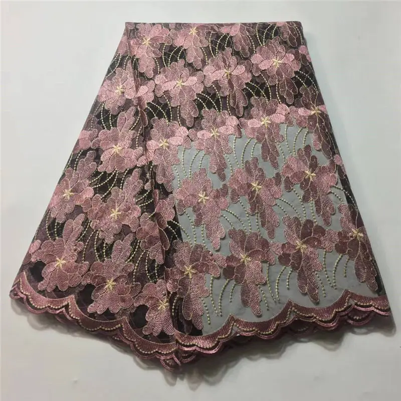 

High quality french lace fabric beaded stone tulle mesh lace fabric 5 yards per lot for women party dress or man cloth fabric-30