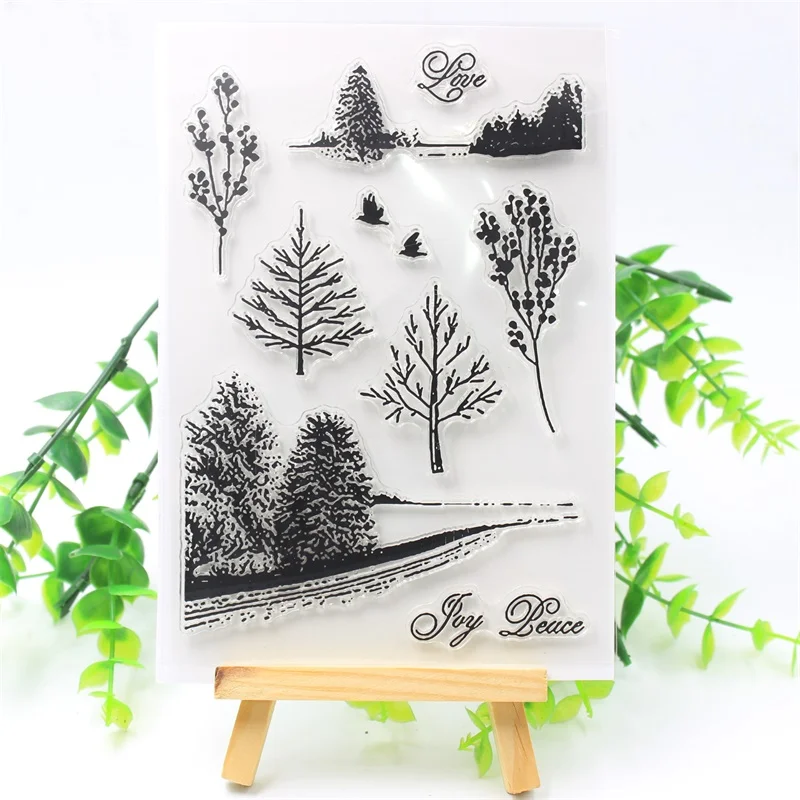 Деревья фон прозрачный силиконовый штампы для DIY Скрапбукинг/карты/Дети весело
