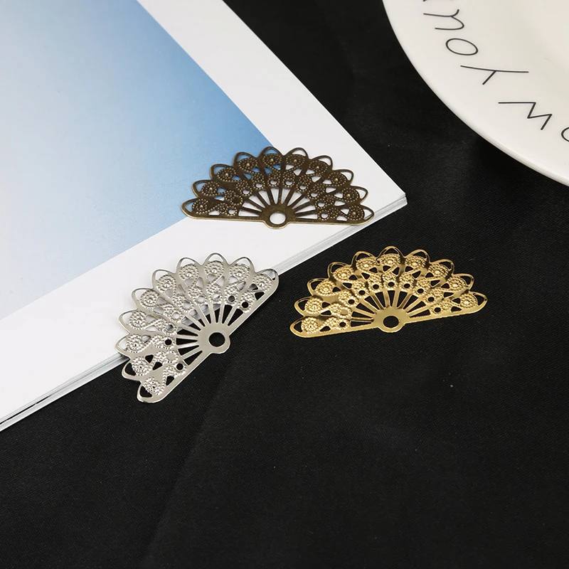

10pcs 21x37mm Gold/Bronze/Rhodium Plated Fans Filigree Flower Wraps Connectors For Jewelry Making DIY Charms Pendants