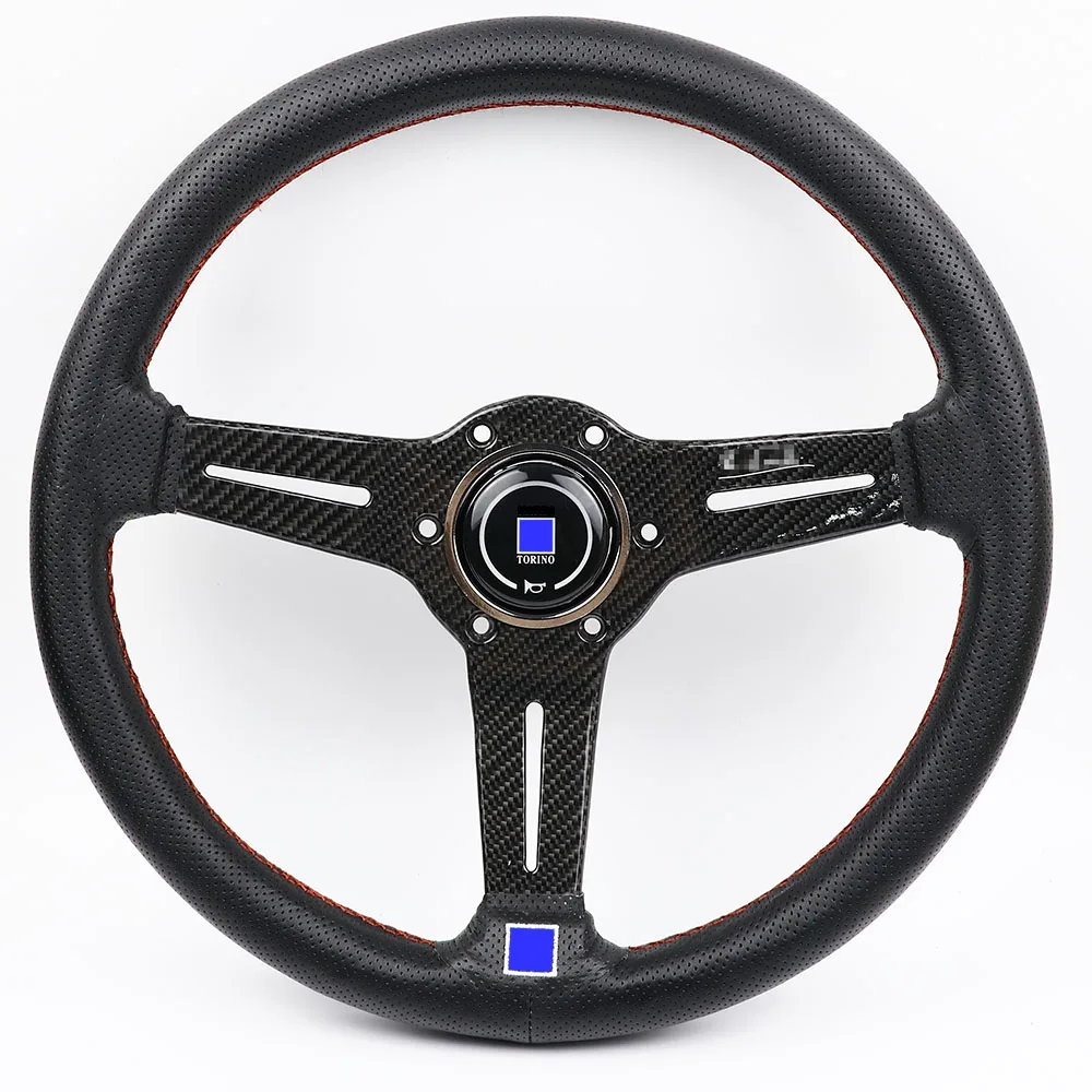 Алюминий ND 14 дюймов из натуральной кожи руль Дрифт спортивный руль - Цвет: Carbon Fiber