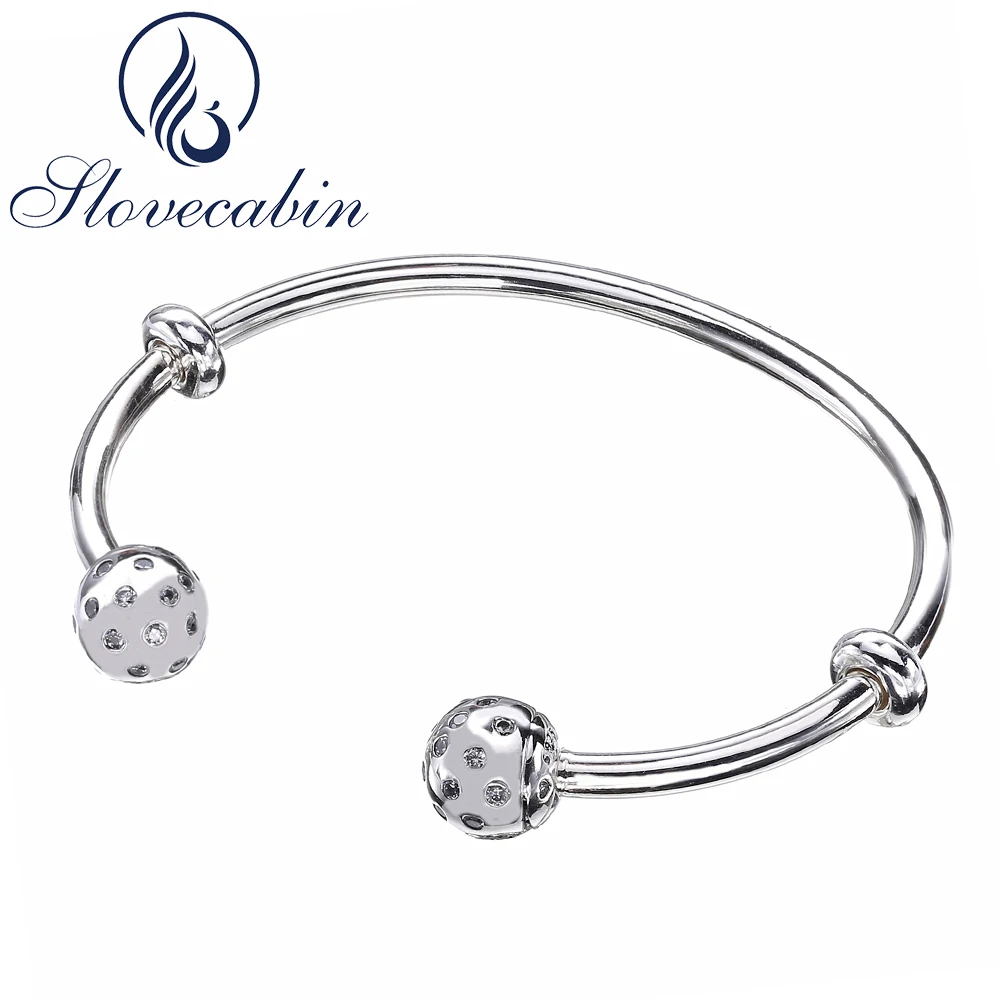 

Slovecabin Original 925 Sterling Silver Shimmering Screw Open Bangle Bracelets For Women Crystal Bangle Sterling Silver Jewelry