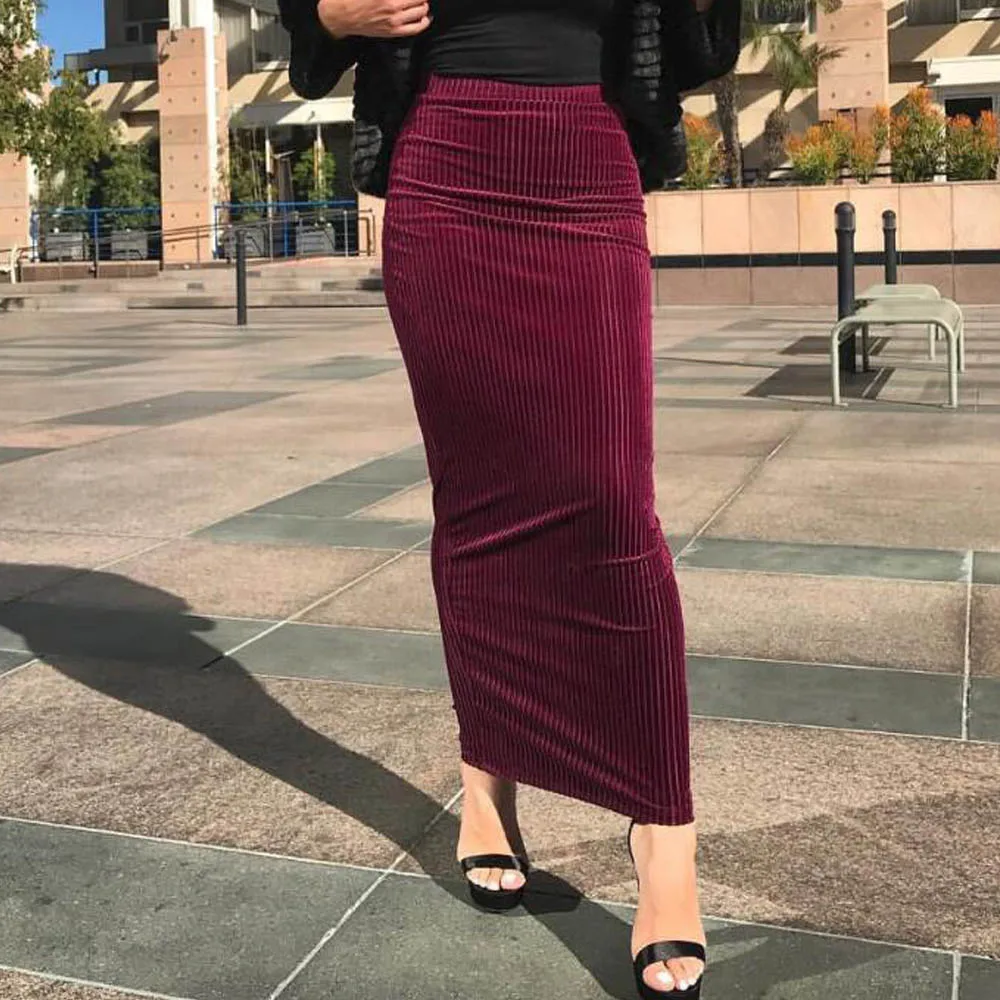 

Womens Stretchy Bodycon Ladies Pencil Long Maxi Skirt High Waist Black Punk Gothic Steampunk Vintage Islamic Muslim Skirts Jupes