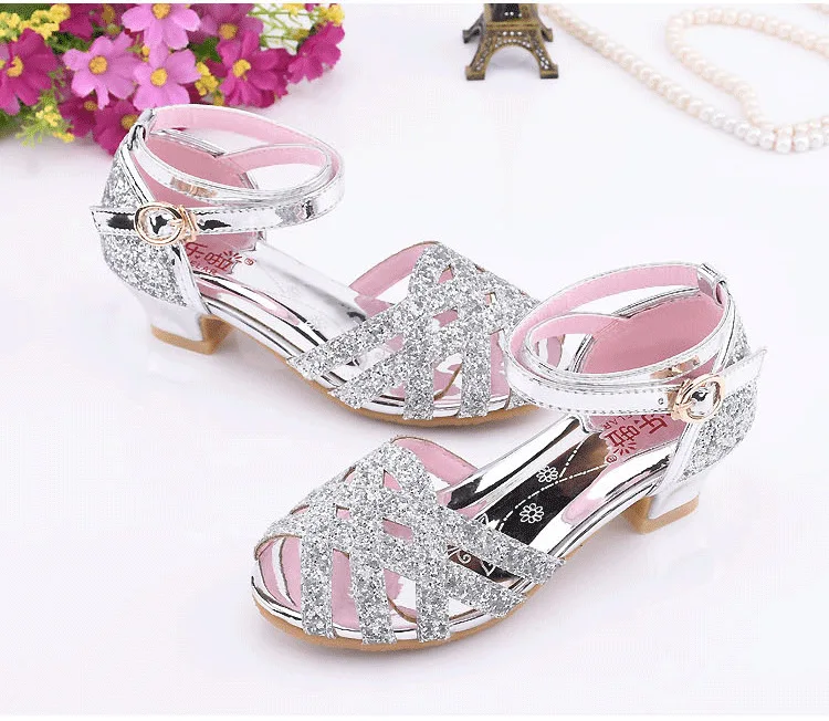Children girl Ballet bling Shoes dance Shoes high-heeled Party Princess Shoes 26-37 pink sliver gold GZX01