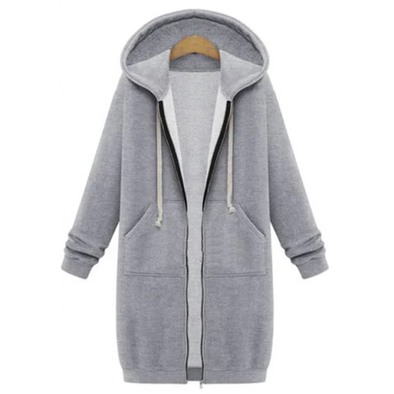 

ANASUNMOON Plus Size 2017 Autumn Winter Fashion Women Long Hooded Sweatshirt Coat Casual Pockets Zip Up Outerwear Hoodies Jacket