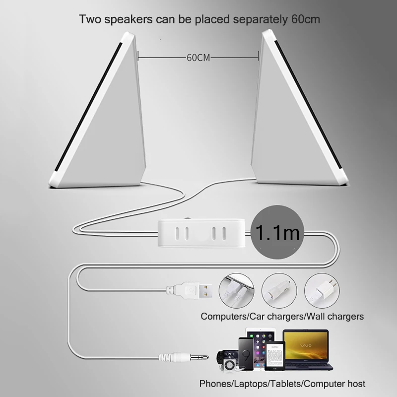USB Wired Computer Speakers 2 Pieces PC Elevation Angle Horns for Laptop Desktop Phone Audio Speaker Multimedia Loudspeaker