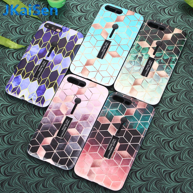 

Luxury Phone Back Cover Funda Hard PC Case For iPhone XS Max XR Cross Pattern Grid Bracket Ring Case For iPhone 8 7 6 Plus Capa