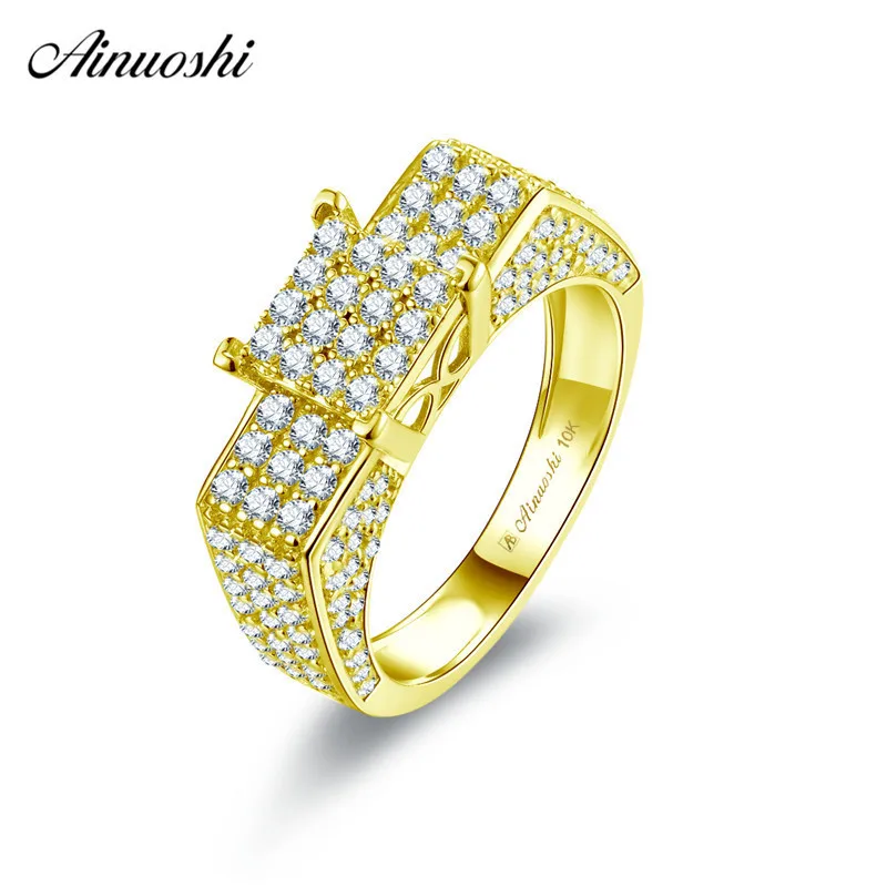 

AINUOSHI 10k Solid Yellow Gold Square Ring Wedding Engagement Bague Jewelry Bridal Band Anillo 3 Sides Shining SONA Diamond Ring