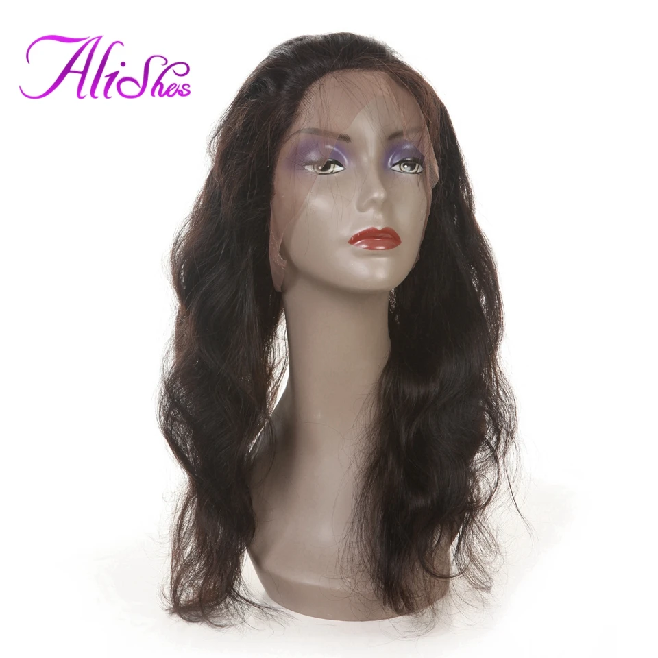 Alishes 360 Lace Frontal Body Wave Brazilian Non-Remy Hair Natural Hairline With Baby Hair Free Part Swiss Lace Free Shipping body-wave