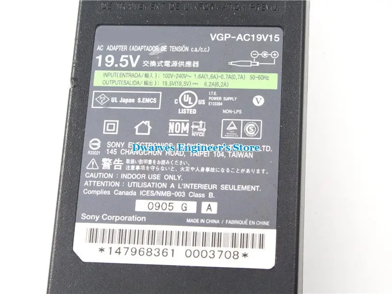 Натуральная 19,5 V 6.2A 121W ноутбук адаптер переменного тока Зарядное устройство для SONY VAIO VGP-AC19V15 VGP-AC19V46 KDL-42W670A acdp-120n02 AC Питание