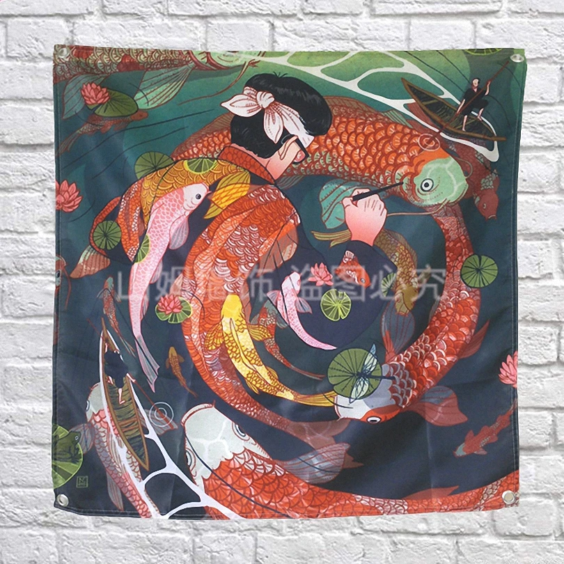 Японский Ukiyo-e Карп тату плакат Висячие баннеры Ресторан Бар Винодельня