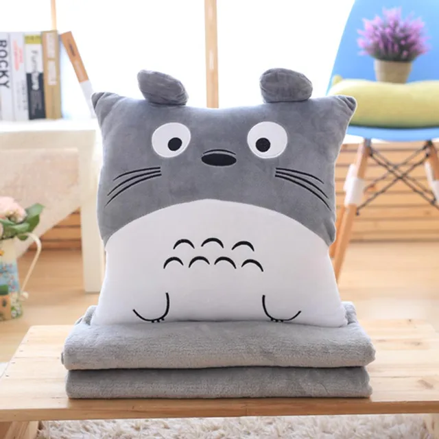 Totoro Plush Pillow Multifunction 3 in 1 Throw Pillow Totoro Hand Warm Pillow Cushion Baby Kids Blanket Stuffed Anime Figure Toy