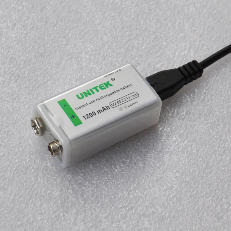 UNITEK USB 9 в перезаряжаемая батарея 1200 мАч 6F22 литий-ионный аккумулятор для беспроводного микрофона гитары эквалайзер дымовая сигнализация мультиметр