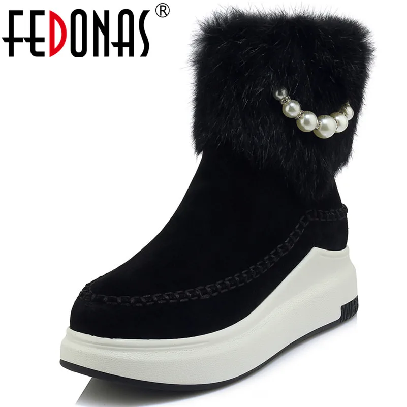 

FEDONAS New Winter Snow Boots Beading Cute Wedding Party Shoes Woman Cow Suede High Quality Warm Short Basic Boots