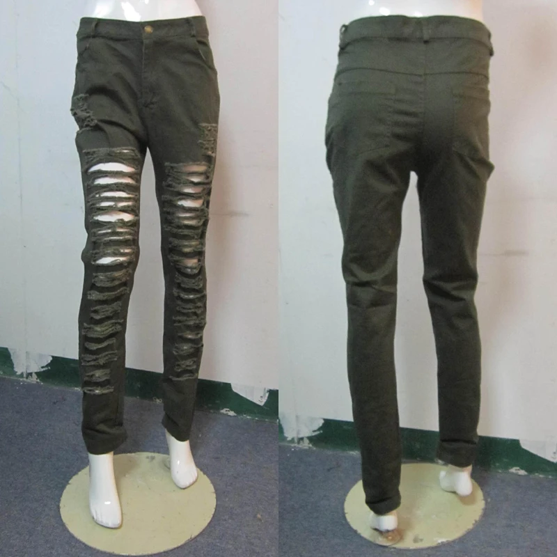 Новые модные женские обтягивающие рваные брюки с высокой талией, Стрейчевые узкие брюки-карандаш, стильные женские повседневные Капри