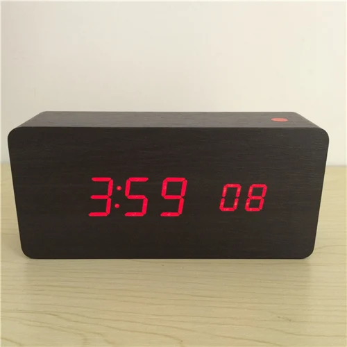 Звуковая активация будильника Термометр деревянные и бамбуковые часы, светодиодный дисплей часы календарь с секундами цифровые часы SKKDKDMN - Цвет: black-clock-red