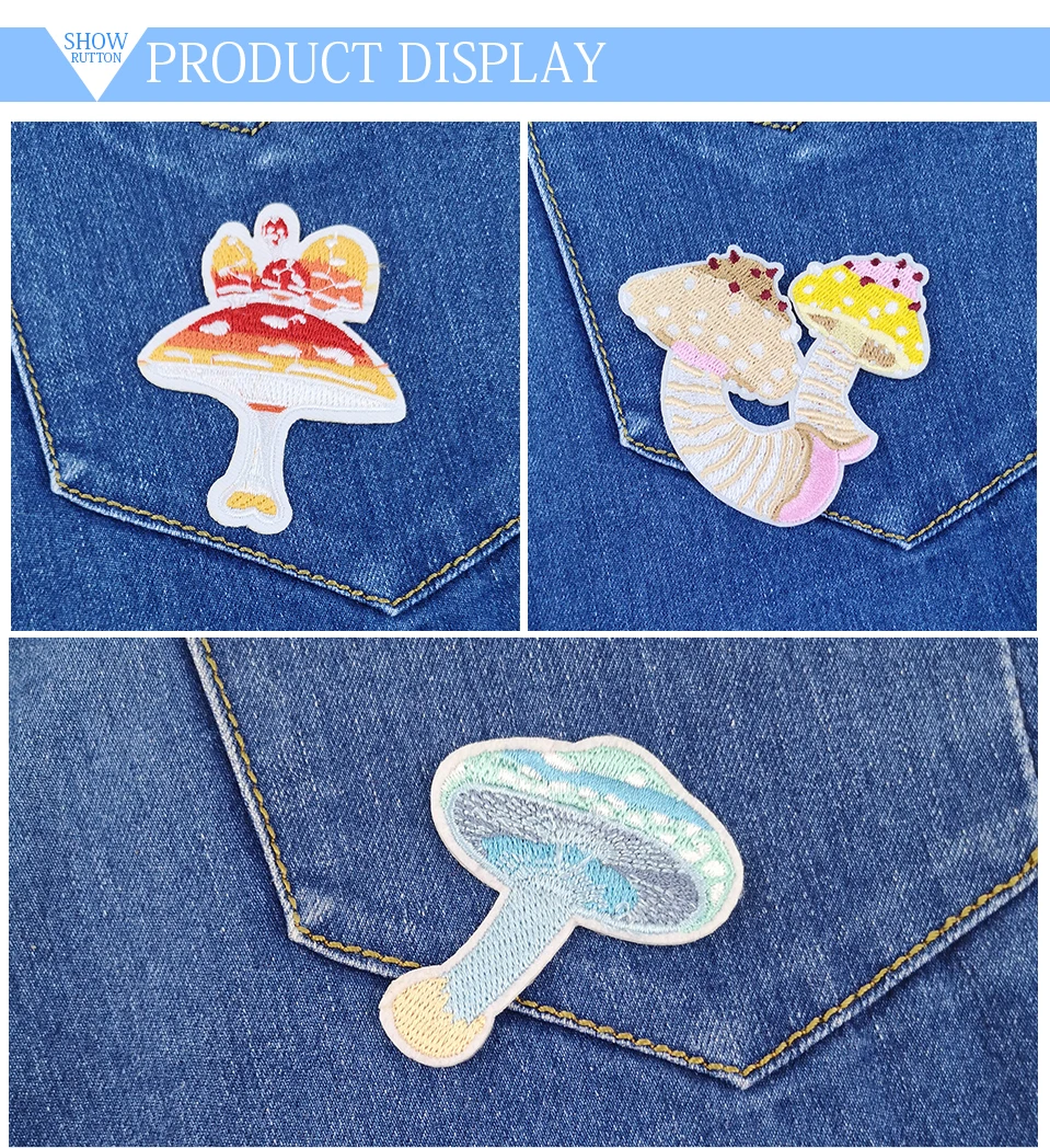 Iron On Patches Kids Cute DIY Stripe Mushroom Patch Small Size Embroidery Badges For Clothes Clothing Fabric Garment (8)