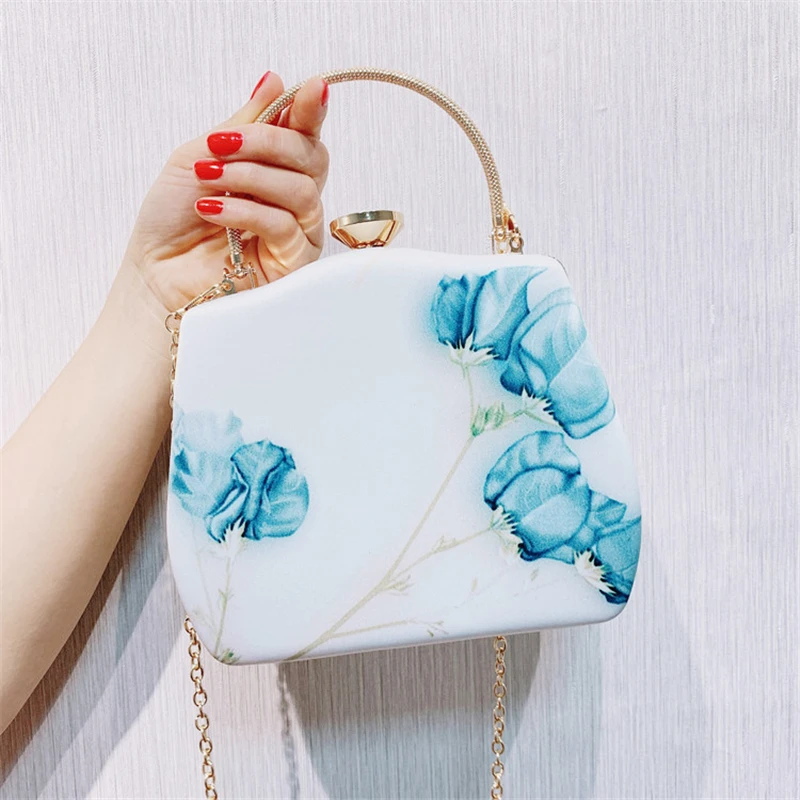 

New retro evening bags clutches square diamond handbag purse wedding gold chain printing shoulder Crossbody bag for ladies M1413