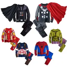 Детские пижамы с человеком-пауком; детские пижамы с Бэтменом; комплекты одежды для сна с принтом для мальчиков; комплект одежды с супергероями и накидкой