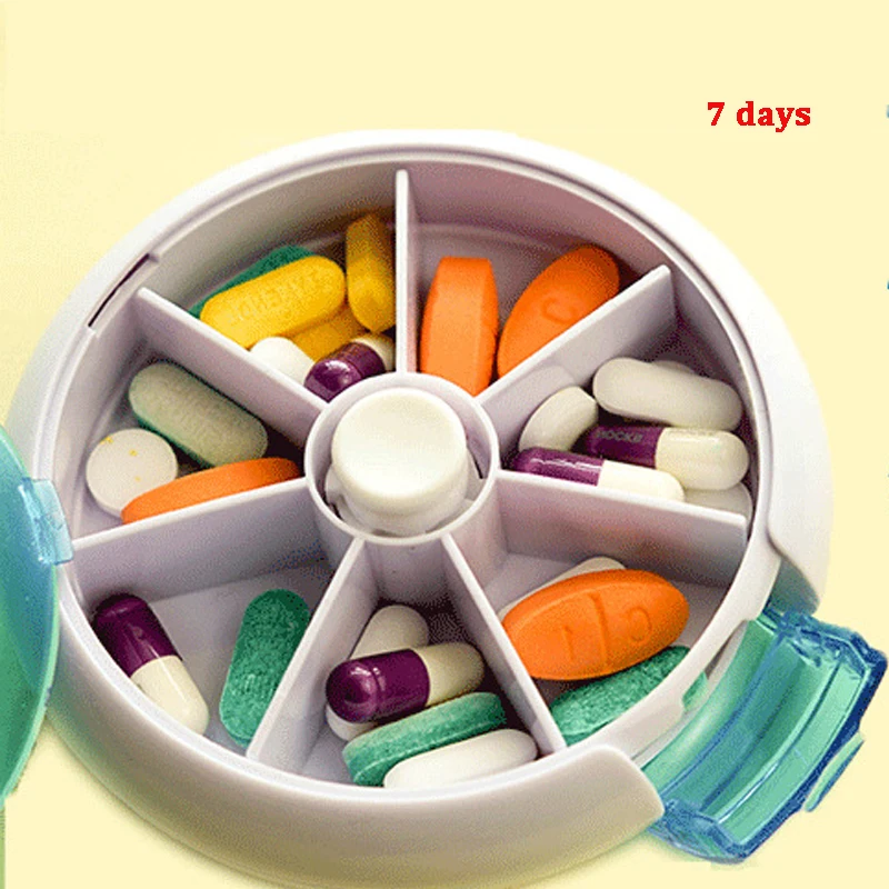 Недельный крутящийся Pill Box Путешествия медицина Диспенсер Организатор Pillbox чехол