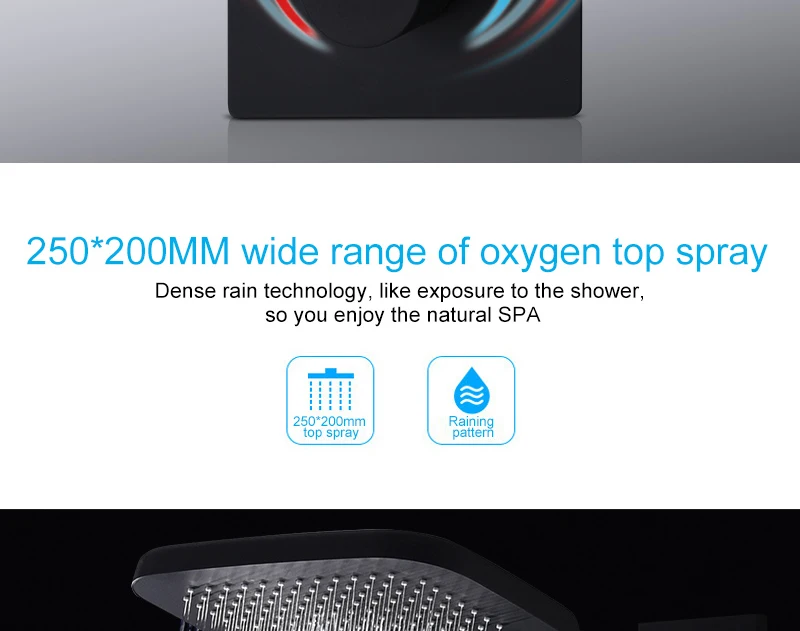 DCAN Brass Black Bathroom Rain Waterfall Shower Panel Set Thermostatic Massage System Tub Faucet with Jets & Hand Shower System (4)