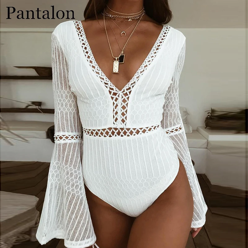 Pantalon Сексуальная выдалбливают Прозрачный комбинезоны для Для женщин одежда с