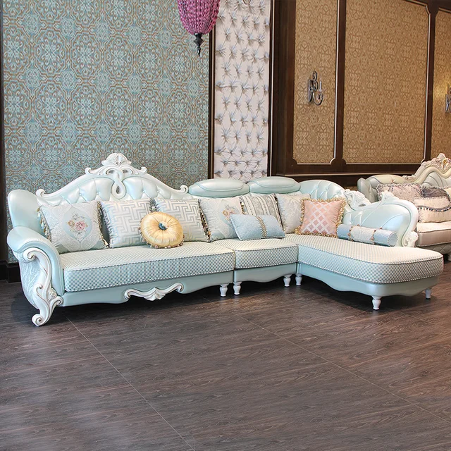 European Style Fabric Sofa Combinationed Solid Wood Carved Leather European Style Fabric Sofa Combinationed Solid Wood Carved Leather Cloth Corner Living Room Small Size