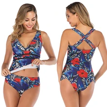 Women Tankini Swimsuit V Neck Bathing Suit Cross Straps Swimming Suit Floral Print Plus Size Swimwear Tummy Control Bikini Women Tankini Swimsuit V Neck Bathing Suit Cross Straps Swimming Suit Floral Print Plus Size Swimwear Tummy Control Bikini
