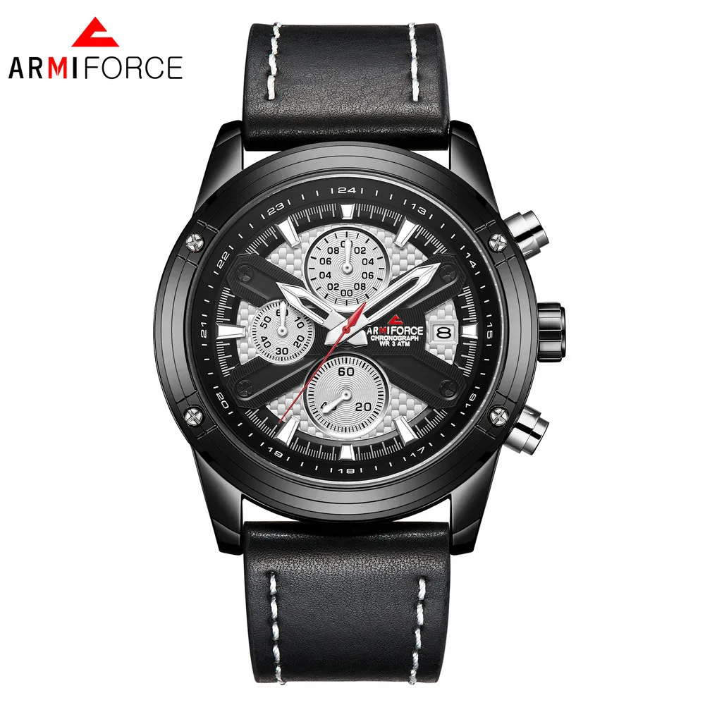 

ARMIFORCE Men's Quartz Watches Man Military Chronograph Watch Leather Auto Date Calendar Wristwatches Clock Montre Homme AF8010