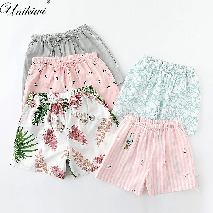 UNIKIWI. Милые летние хлопковые Пижамные шорты для сна, женские свободные пижамные штаны с эластичной резинкой на талии размера плюс M-XL отдыха. 21 цвет