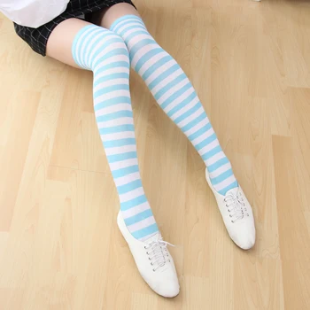 

Free Size Japan Anime Miku Cosplay Striped Stockings 60cm Long Christmas Kousen Gril Women Sexy Blue White Pink Campus Medias XL