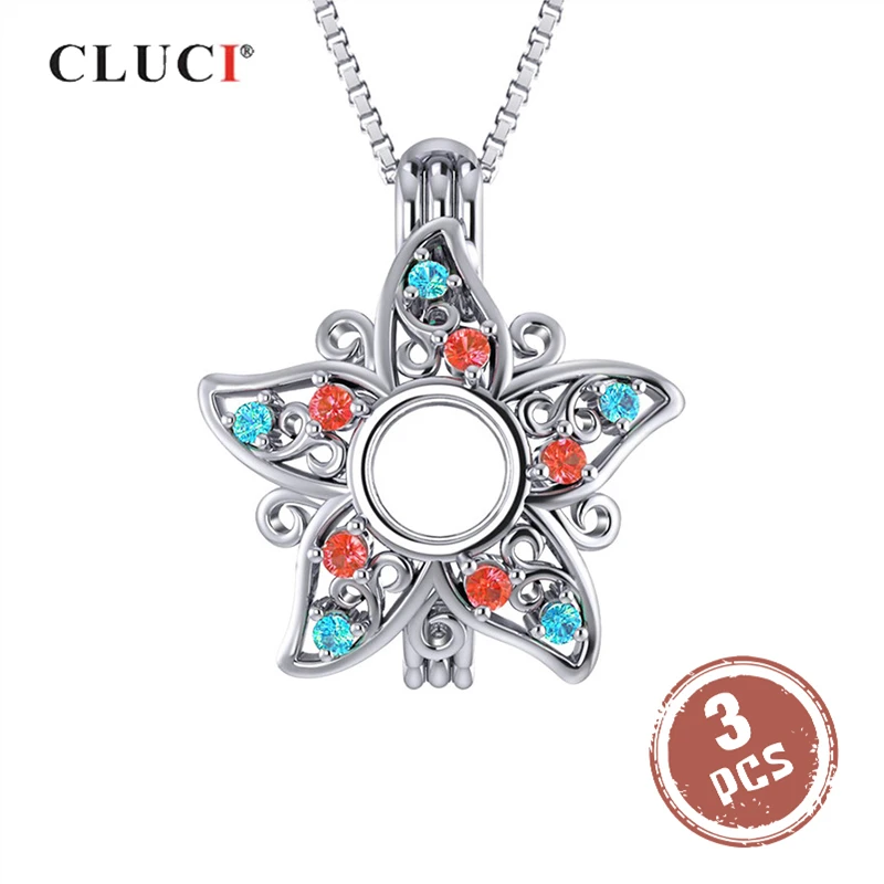 CLUCI 3 шт. 925 пробы серебряная клетка кулон для женщин циркониевые амулеты подвеска