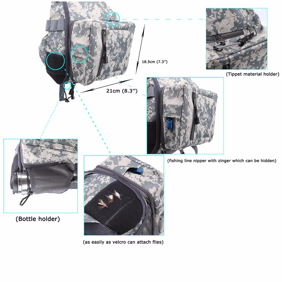 Bolsa de Pesca com Mosca Bolsa de Ombro Peito com Titular Maximumcatch Camo Peito Pacote Tippet & Nipper no 5 Maximumcatch Camo Saco De Pesca Com Mosca