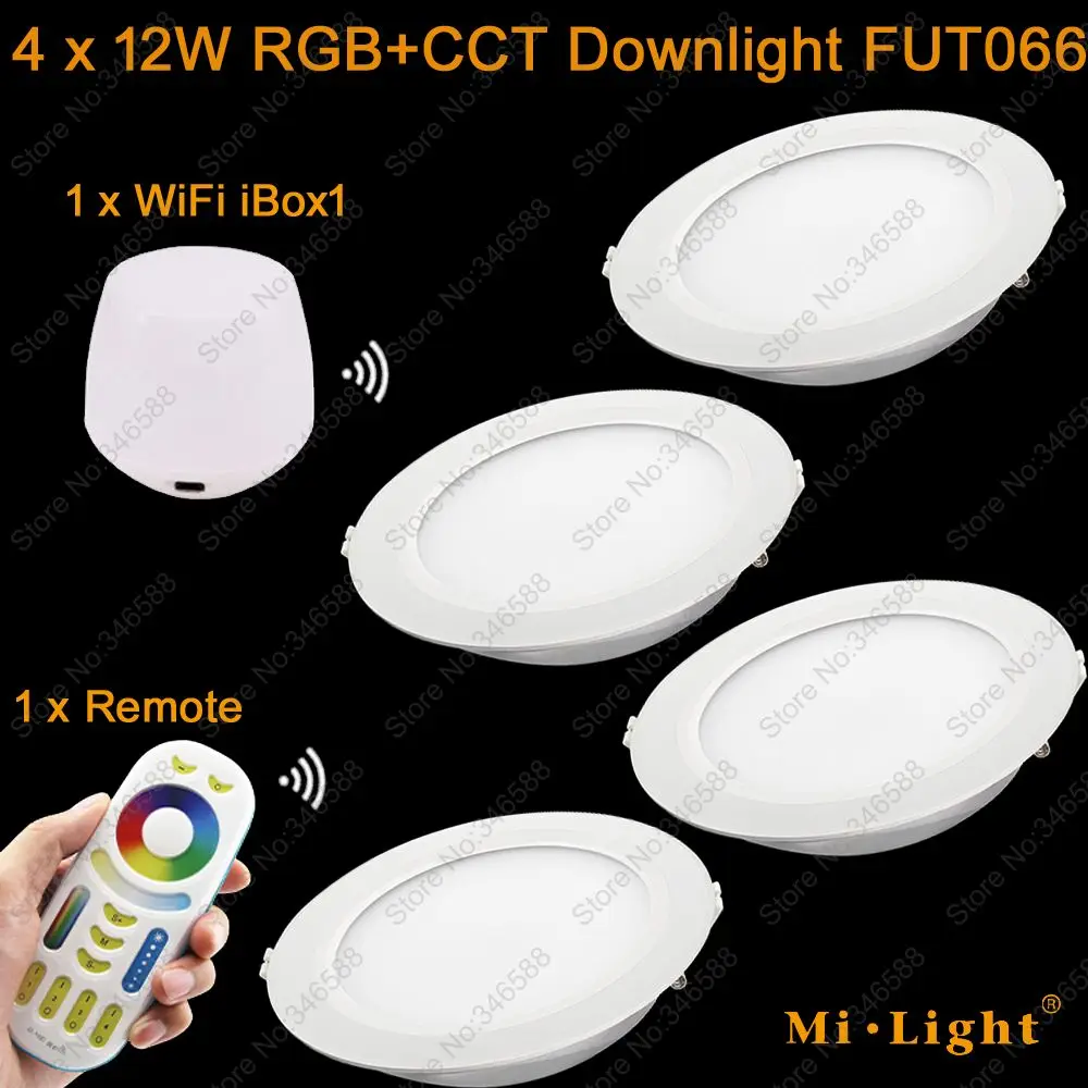 4x Mi. свет 12 Вт RGB+ CCT с LED Driver AC85-260V FUT066+ 1x Wi-Fi iBox1 сигнальная лампа+ 1x2,4G Беспроводной RF 4 зоны сенсорный пульт дистанционного управления