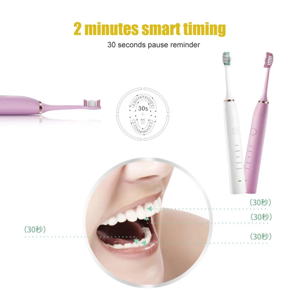 D6 Ультразвуковая электрическая зубная щетка USB зарядка перезаряжаемая escova de dente eletrica с 2 шт. сменные головки таймер щетка