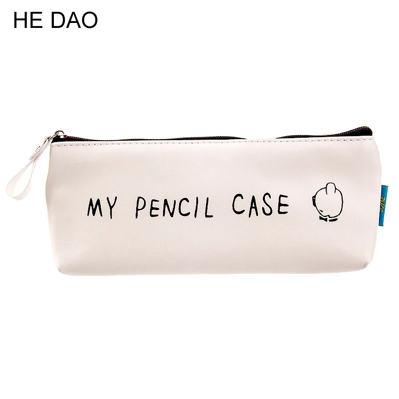 

1 PC Best Deal Triangle My Pencil Case Classical Black And White Color Waterproof Pu Leather Storage Cosmetic Bag Stationery Bag