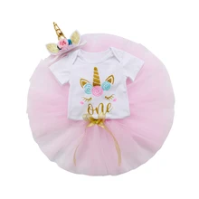 Emmababy Newborn Baby Girls 3PCS Outfits Unicorn Short Sleeve Romper+Tutu Skirt+Headband Fashion Clothes 0-24M