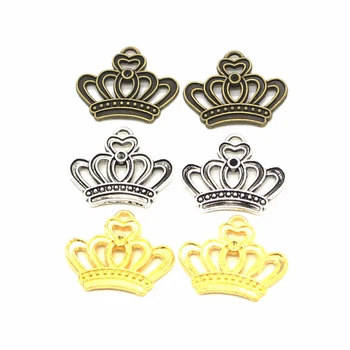

50pcs/lot Gold Antique Bronze/Silver Color Crown Charms fit Bracelet Connectors Vintage Charms Beads For DIY Jewelry Making